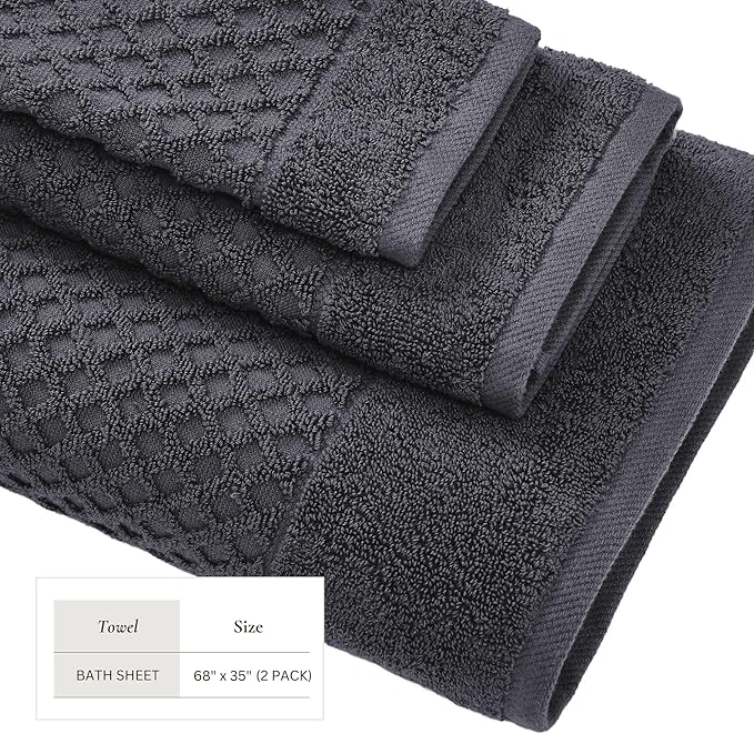 Great Bay Home Oversized Bath Sheets - 100% Cotton 2 Pack 68x35 Extra Large Towel - Absorbent, Durable, Quick-Dry Towels for Bathroom (Stone Blue)