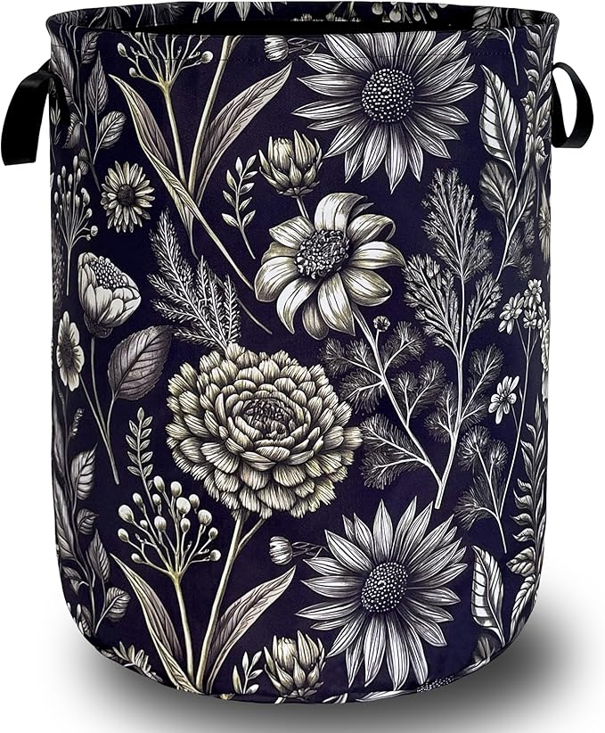 Vintage Floral Flowers Laundry Hamper Foldable Oxford Cloth Cute Laundry Basket With Handle Portable Clothes Storage Organizer Basket 18.9"x16.5" Storage Bag For Laundry Room/Bathroom/Bedroom