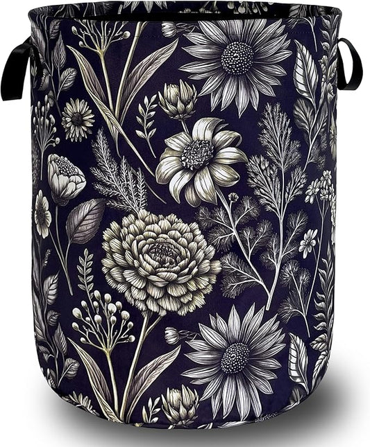 Vintage Floral Flowers Laundry Hamper Foldable Oxford Cloth Cute Laundry Basket With Handle Portable Clothes Storage Organizer Basket 18.9"x16.5" Storage Bag For Laundry Room/Bathroom/Bedroom