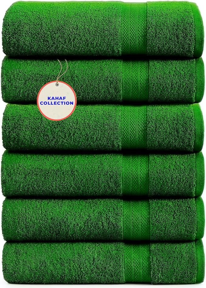 100% Cotton Bath Towels, 24x48 Pack of 6 Towels, Quick Dry, Highly Absorbent, Soft Feel Towel, Gym, Spa, Bathroom, Shower, Pool, Luxury Soft Towels (Dark Green, 24x48-6 Pack)