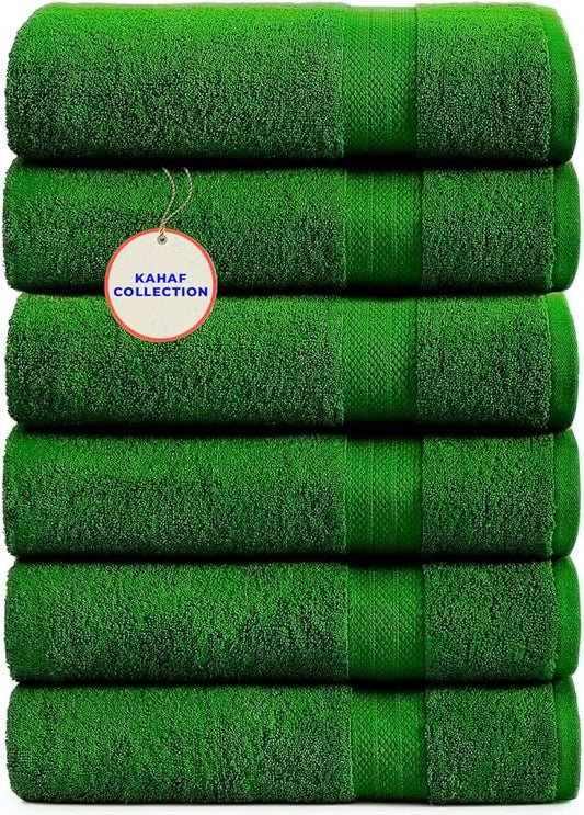 100% Cotton Bath Towels, 24x48 Pack of 6 Towels, Quick Dry, Highly Absorbent, Soft Feel Towel, Gym, Spa, Bathroom, Shower, Pool, Luxury Soft Towels (Dark Green, 24x48-6 Pack)