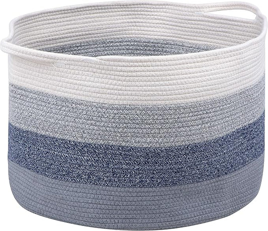 Cotton Rope Basket - Large Decorative Woven Storage Blanket Basket Bin with Handles for Organizing Baby Nursery, Dog Toy, Stuffed Animal or Laundry