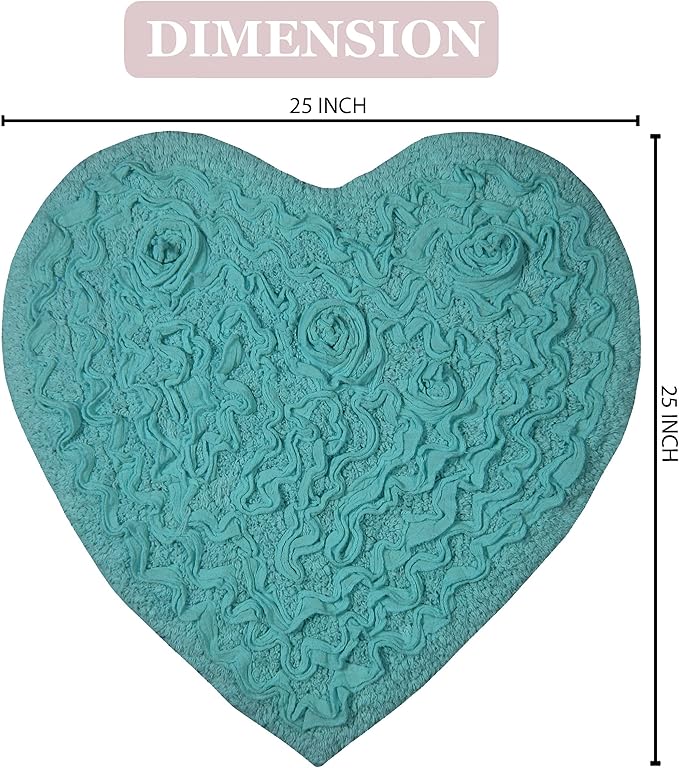 Home Weavers Bell Flower Collection 100% Cotton Tufted Bath Rugs, Extra Soft and Absorbent Bath Rugs, Non-Slip Bath Mats, Machine Washable, Bath Mats for Bathroom Floor, 25"x25" Heart, Turquoise