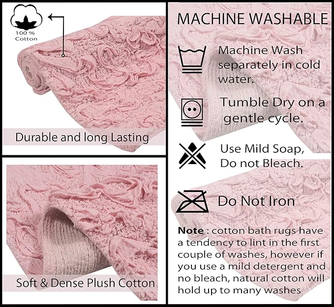 Home Weavers Bell Flower Collection 100% Cotton Tufted Bath Rugs, Extra Soft and Absorbent Bath Rugs, Non-Slip Bath Mats, Machine Washable, Bath Mats for Bathroom Floor, 17"x30" Slice Rug, Pink