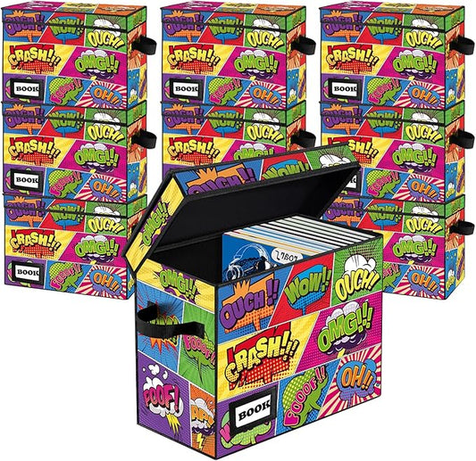 10 Pack Collection Comic Book Storage Boxes, Protector Organizer 15.8" X 7.8" X 11.8" Collapsible Short Box Holds 160-180 Comic Book Heavy Duty Bin Container Holder Shelf