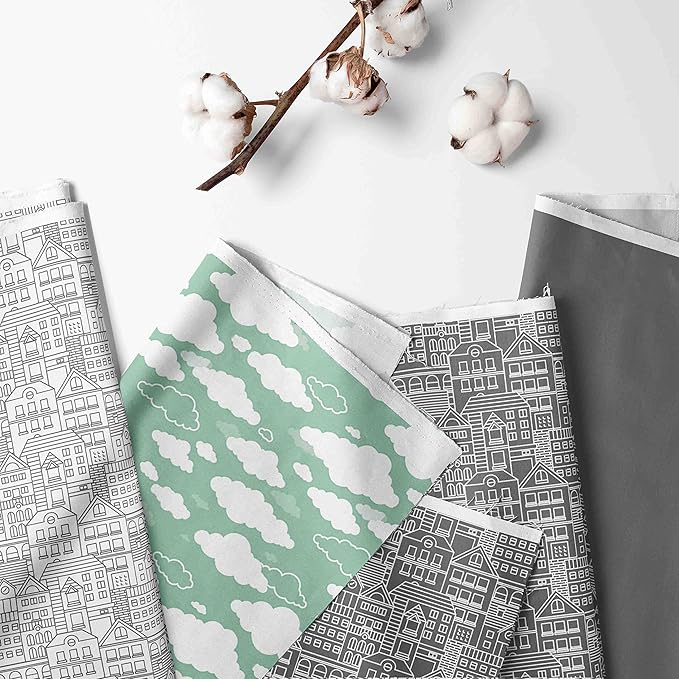 Bacati - Small Storage Tote Clouds in the City Mint/Grey Neutral 10 X 10 X 10 inches