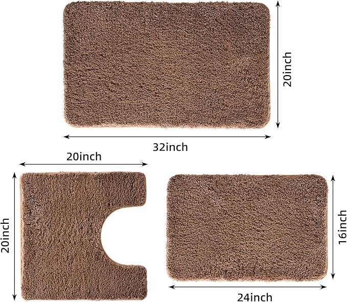 3 Pieces Luxury Bathroom Rug Set with U-Shaped Toilet Rug, Non-Slip Rubber Bottom, Thick Microfiber Fluffy Plush, Water absorption, Quick Dry, Ultra Soft, Bath Mats for Bathroom, Tub(Champagne)