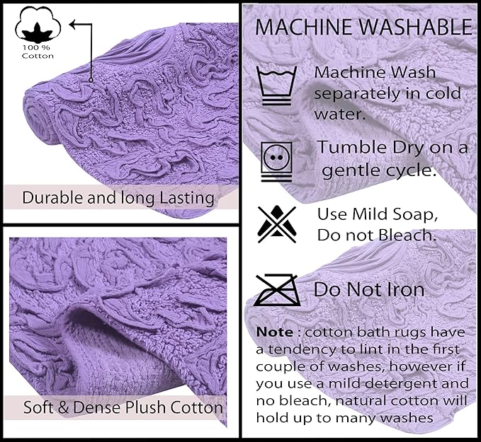 Home Weavers Bell Flower Collection 100% Cotton Tufted Bath Rugs, Extra Soft and Absorbent Bath Rugs, Non-Slip Bath Mats, Machine Washable, Bath Mats for Bathroom Floor, 24"x40" Rectangle, Purple