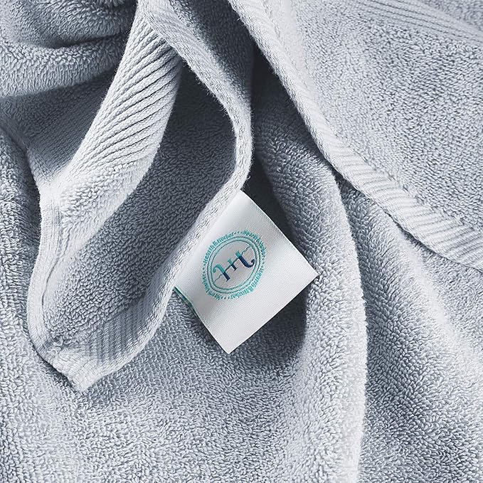 Hearth & Harbor Bath Towels for Bathroom - 100% Ring Spun Cotton Luxury Bathroom Towels - Ultra Soft & Highly Absorbent, Bath Towels Set of 6 - Ice Blue
