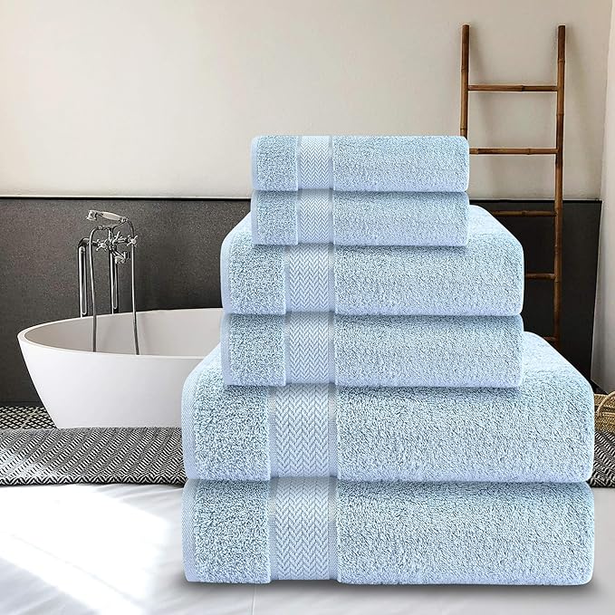 6 Piece Luxury Bath Towel Set - 100% Cotton, Quick Dry, Absorbent, Soft & Plush - Gym, Spa, Hotel, Pool, Shower Towels