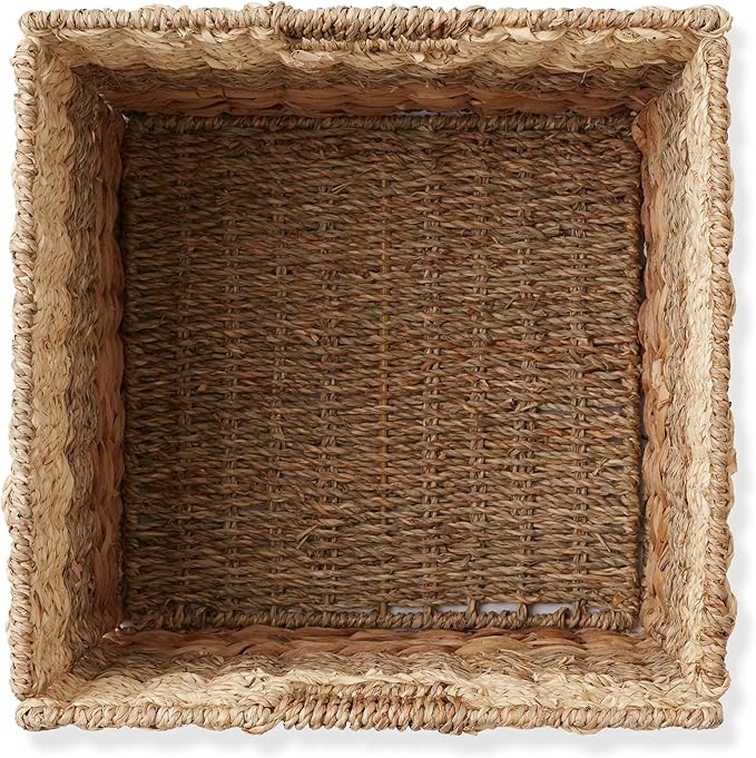 Casafield 13" x 13" Mixed Weave Storage Baskets, Natural - Set of 4 Woven Hyacinth Seagrass Wicker Storage Cube Bins for Bathroom, Bedroom, Laundry, Pantry, Shelves