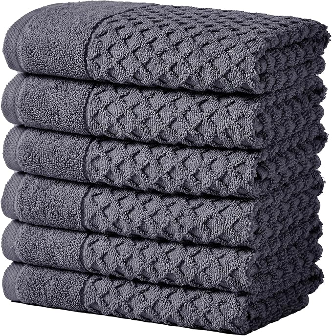 Great Bay Home Hand Towels - 100% Cotton 6 Pack 26x16 Hand Towel Set - Absorbent, Durable, Quick-Dry Towels for Bathroom (Stone Blue)