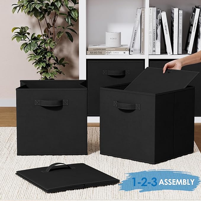 Fabric Storage Cubes for Cube Organizer - 8 Pack Heavy Duty Storage Bins - 13 Inch Cube Storage Bin, Use As A Clothes Storage Box In Closet, Baskets For Shelves or Cubbies Storage bins (Black)