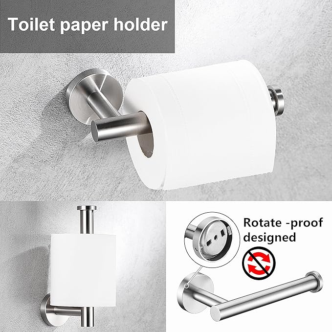 10 Pieces Brushed Nickel Bathroom Hardware Set Include 16inch Towel Bar,4pcsTowel Hooks,Toilet Paper Holder,Hand Towel Ring Round SUS304 Stainless Steel Bathroom Accessories Set