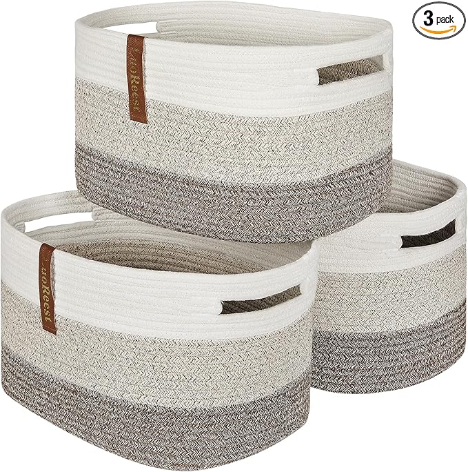 Storage Basket Woven Baskets for Organizing | Woven Rope Basket Bins Cube Shelf Closet Storage Baskets | 15×10×9” Cute Baby Basket for Nursery | 3 Pack (Gradient Yellow)
