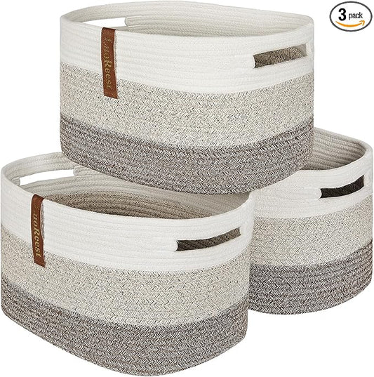 Storage Basket Woven Baskets for Organizing | Woven Rope Basket Bins Cube Shelf Closet Storage Baskets | 15×10×9” Cute Baby Basket for Nursery | 3 Pack (Gradient Yellow)