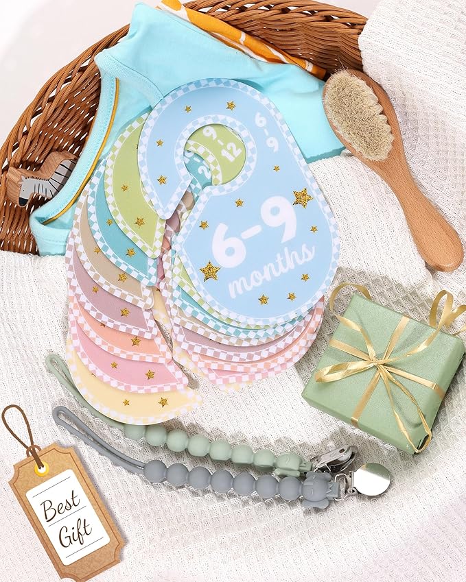 POVETIRE Baby Closet Dividers for Clothes Organizer,Set of 8 Neutral Double-Sided Baby Clothes Size Labels,Nursery Organization for Newborn Clothing, Infant to 24 Months Boy & Girl