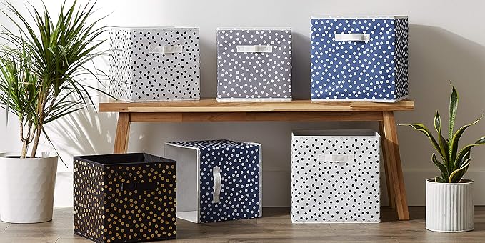 DII Non Woven Polyester Storage Bin, Polka Dot, French Blue & White, Small Set of 4 (Pack of 6)
