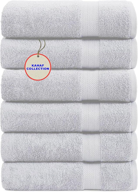 100% Cotton Bath Towel Set, White 24x48 Pack of 6 Towels, Quick Dry, Highly Absorbent, Soft Feel Towel, Gym, Spa, Bathroom, Shower, Pool, Luxury Soft Towels Light-Weight