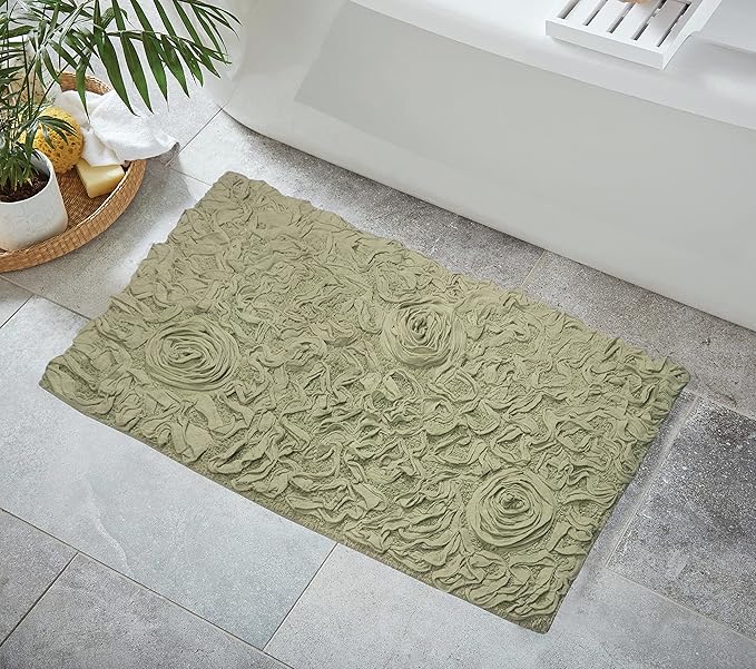 Home Weavers Bell Flower Collection 100% Cotton Tufted Bath Rugs, Extra Soft and Absorbent Bath Rugs, Non-Slip Bath Mats, Machine Washable, Bath Mats for Bathroom Floor, 24"x40" Rectangle, Green