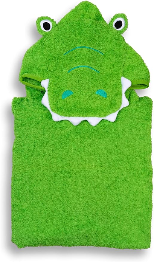Hudz Kidz Premium Hooded Towel Poncho for Kids & Toddlers, Soft 100% Cotton, Ideal at Bath, Beach, Pool (Green Croc)