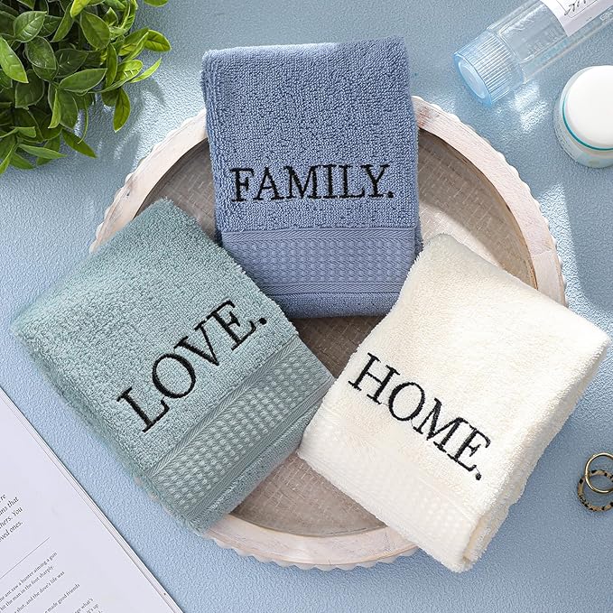 3 Pcs Home Love Family Decorative Hand Towels for Bathroom and Kitchen Rustic Embroidered 100% Cotton Hand Towels Decorative Set for Bathroom Kitchen Decor