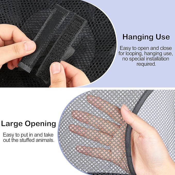 Basumee Stuffed Animals Net or Hammock 2 Pcs Stuffed Animals Storage Toy Net Hammock for Plushies Storage Organizer Mesh Kids Girls Room Decor, Black, 5 Tiers