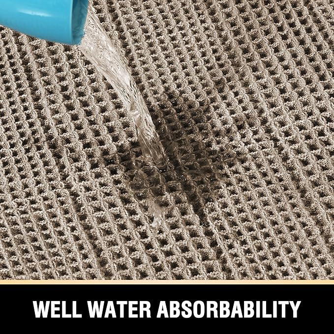 H.VERSAILTEX Waffle Bath Mat Super Absorbent Bathroom Mats Non Slip Bath Rugs for Bathroom Floor Machine Washable Ultra Soft Bathroom Rugs for Beside Tub, (32 x 20 Plus 24 x 17 - Inches, Irish Cream)