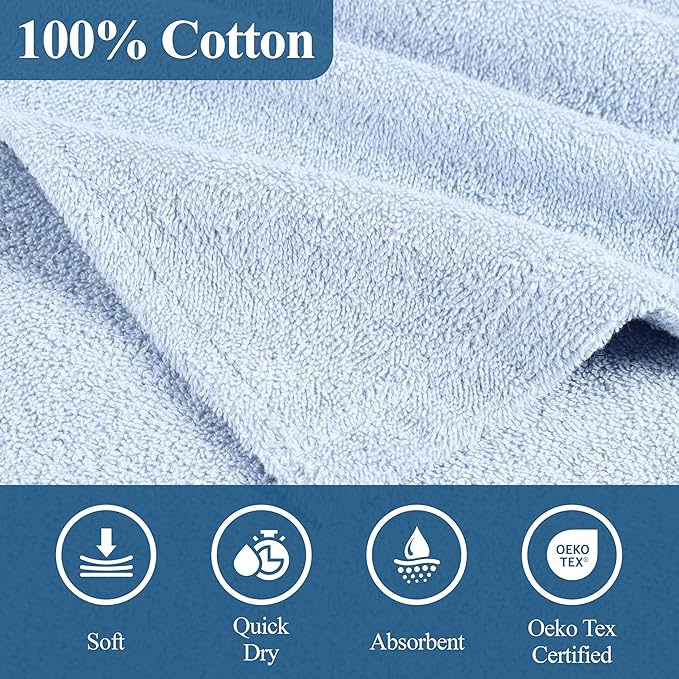 Superior Kids Cotton Terry Poncho, Soft, Absorbent Bath Towel with Hood, Bathroom Accessories, Long, Plush Bathrobes for Bath, Shower, Spa, Resort, Hotel, Beach, Pool, Boy, Girl, Large Size, Blue