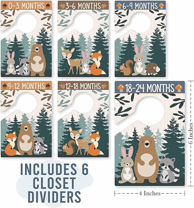Hadley Designs 6 Hanger Dividers Baby Closet Size Dividers - Woodland Baby Closet Dividers, Organizer for Nursery Organization, Newborn Essentials, Nursery Closet Dividers Girl or Boy