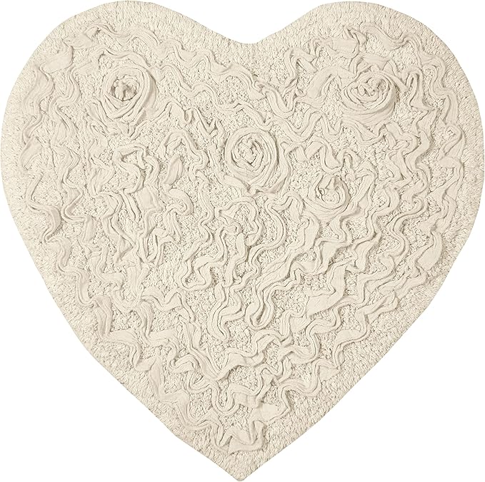 Home Weavers Bell Flower Collection 100% Cotton Tufted Bath Rugs, Extra Soft and Absorbent Bath Rugs, Non-Slip Bath Mats, Machine Washable, Bath Mats for Bathroom Floor and Tub, 25"x25" Heart, Ivory