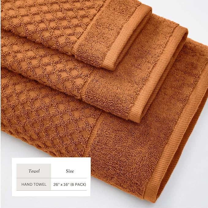 Great Bay Home Hand Towels - 100% Cotton 6 Pack 26x16 Hand Towel Set - Absorbent, Durable, Quick-Dry Towels for Bathroom (Copper)