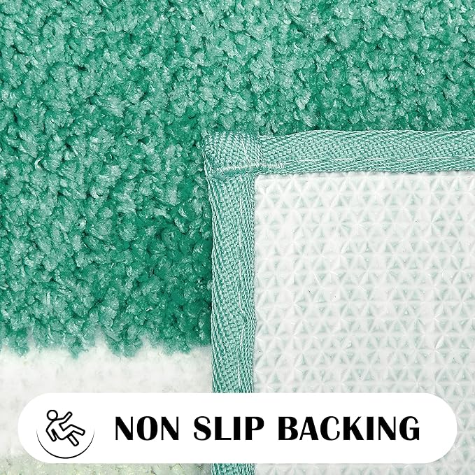 Green Beach Bathroom Rugs Non Slip Washable Cute Coastal Bath Mats Rugs for Bathroom Floor Nautical Fluffy Plush Soft Absorbent Farmhouse Carpet for Shower, Tub, 24x36 inch