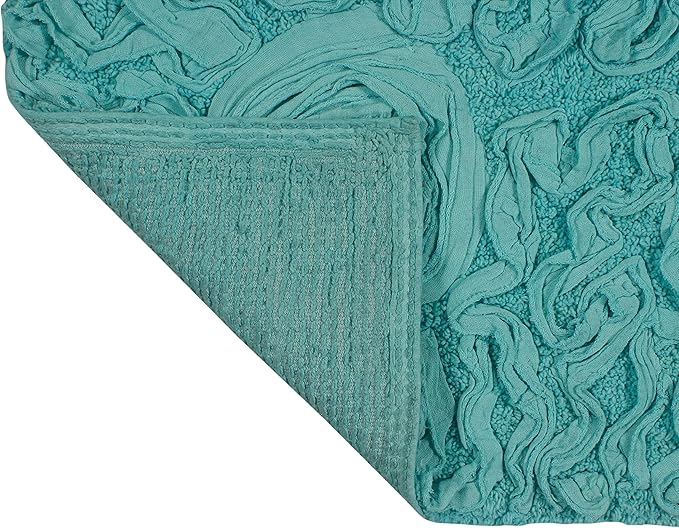 Home Weavers Bell Flower Collection 100% Cotton Tufted Bath Rugs, Extra Soft and Absorbent Bath Rugs, Non-Slip Bath Mats, Machine Washable, Bathroom Bath Mats for Floor, 17"x30" Slice Rug, Turquoise