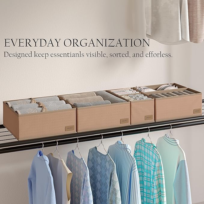 Clothing Drawer Organizer - Set of 6 Foldable Organizers for Clothes, Ideal for Dresser Drawers, Underwear, Socks, Baby Clothes and Closet Storage,Drawer Organizer bins, Cream