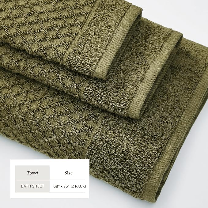 Great Bay Home Oversized Bath Sheets - 100% Cotton 2 Pack 68x35 Extra Large Towel - Absorbent, Durable, Quick-Dry Towels for Bathroom (Olive)