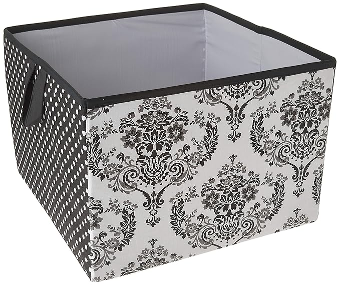 Bacati - Large Storage Tote Classic Damask Black/Grey/White Neutral 14 x 14 x 10 inches
