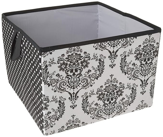 Bacati - Large Storage Tote Classic Damask Black/Grey/White Neutral 14 x 14 x 10 inches