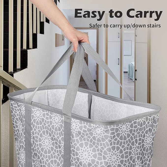 YOHOM Flexible Laundry Basket 80L, Folding Hamper for Clothes Large Collapsible Tote for Big Family, Portable Storage Basket for Dorm, Bedroom and Bathroom (Gray (80L))