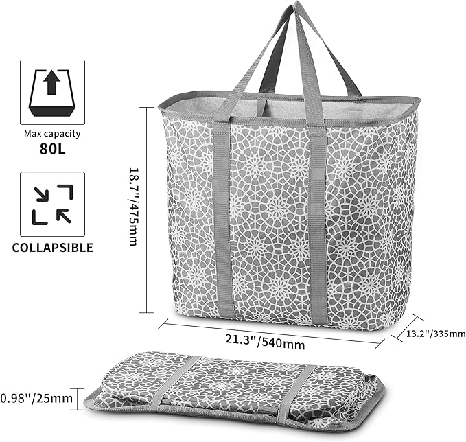YOHOM Flexible Laundry Basket 80L, Folding Hamper for Clothes Large Collapsible Tote for Big Family, Portable Storage Basket for Dorm, Bedroom and Bathroom (Gray (80L))