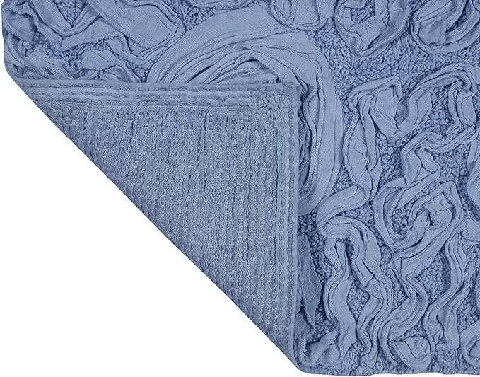 Home Weavers Bell Flower Collection 100% Cotton Tufted Bath Rugs, Extra Soft and Absorbent Bath Rugs, Non-Slip Bath Mats, Machine Washable, Bath Mats for Bathroom Floor, 20"x20" Contour, Sky Blue