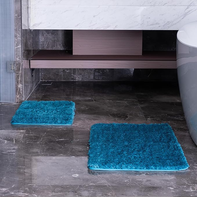 3 Pieces Luxury Bathroom Rug Set with U-Shaped Toilet Rug, Non-Slip Rubber Bottom, Thick Microfiber Fluffy Plush, Water Absorption, Quick Dry, Ultra Soft, Bath Mats for Bathroom, Tub(Turquoise)
