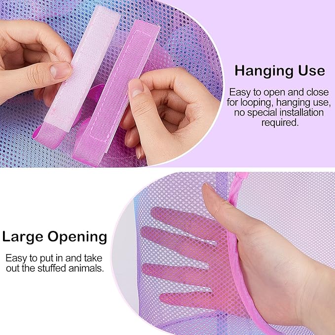 Basumee Stuffed Animals Net or Hammock 2 Pcs Stuffed Animals Storage Toy Net Hammock for Plushies Storage Organizer Mesh Kids Girls Room Decor, Blue and Purple, 5 Tiers