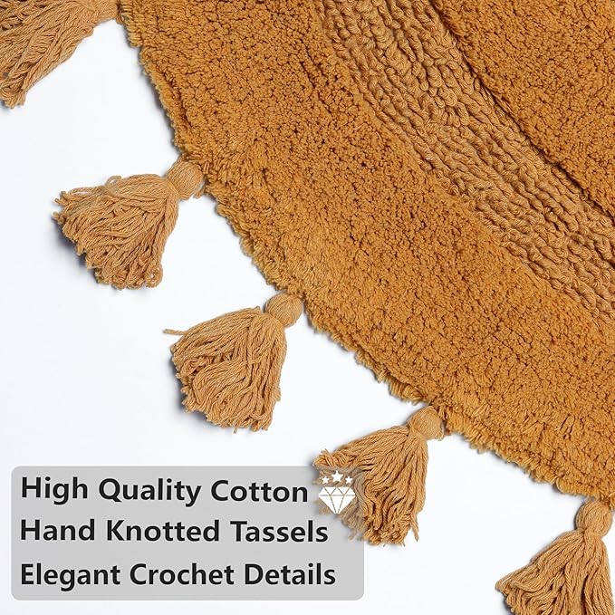 Half Circle Boho Bathroom Rugs with Tassels for Bedroom 100% Cotton Hand-Woven Bath Rugs Non Slip Absorbent Crochet Rugs Machine Washable Boho Bath Mats for Bathroom Floor, Tub and Shower