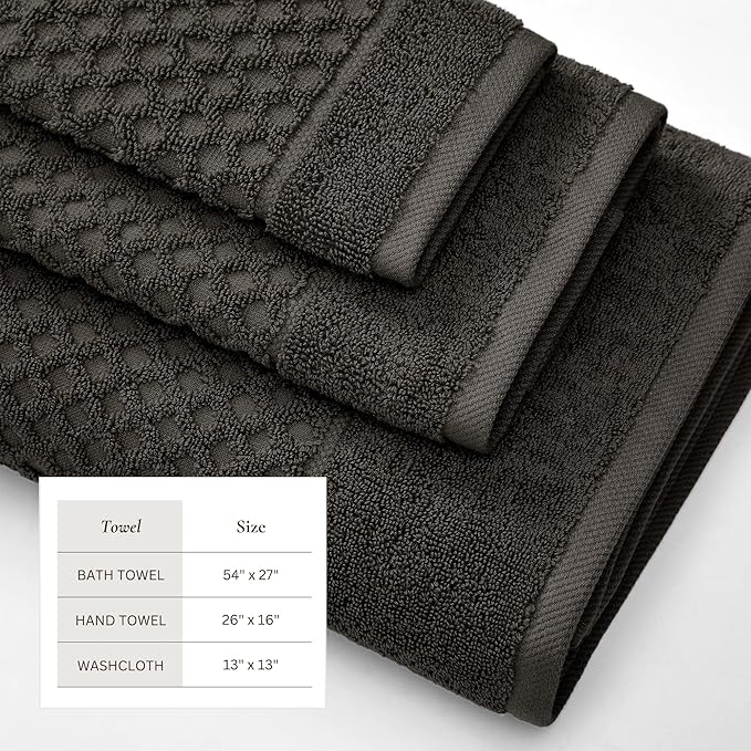 Great Bay Home Bath Towels - 100% Cotton 6 Piece Towel Set - Diamond Waffle Weave - Absorbent, Durable, Quick-Dry Towels for Bathroom (Midnight)