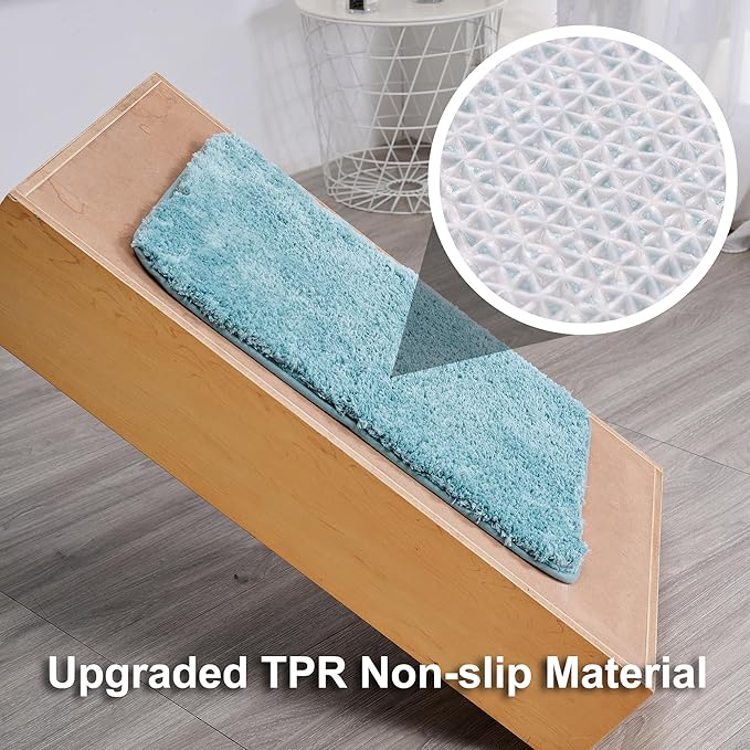 3 Pieces Luxury Bathroom Rug Set with U-Shaped Toilet Rug, Non-Slip Rubber Bottom, Thick Microfiber Fluffy Plush, Water absorption, Quick Dry, Ultra Soft, Bath Mats for Bathroom, Tub(Lake Blue)