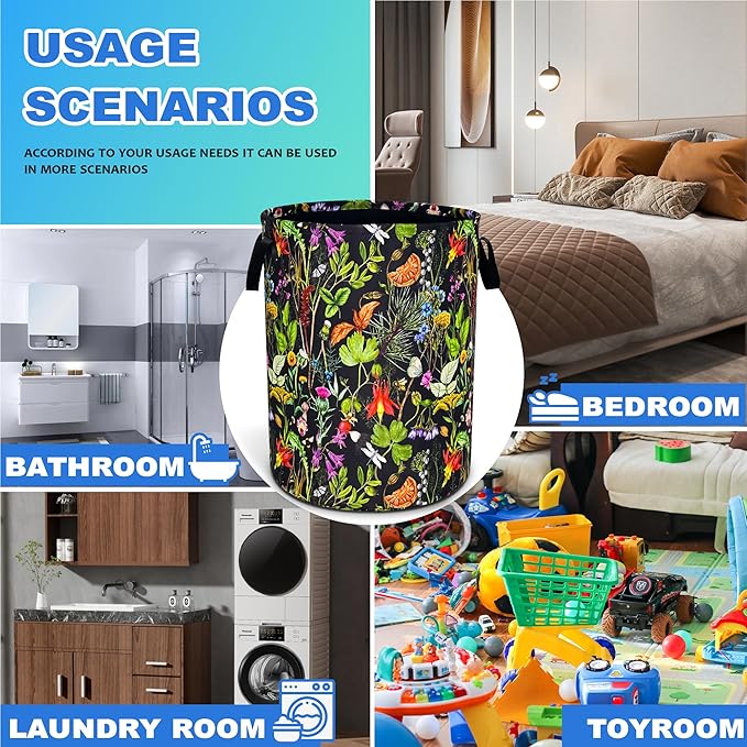 Beautiful Plants Flowers Laundry Basket Oxford Cloth Laundry Hamper With Handle Foldable Portable Clothes Storage Basket 18.9 X 16.5 In Storage Bag For Laundry Room/Bathroom/Bedroom/Dormitories