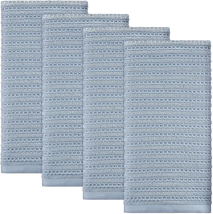 4 Pack Blue Hand Towels Waffle Striped Pattern 100% Cotton Soft Hand Towels for Bathroom 13 x 29 Inch Absorbent Waffle Washcloths for Bathroom Kitchen