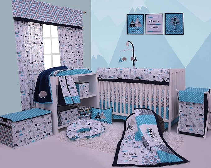 Bacati – Small Storage Tote Woodlands Animals Aqua/Navy/Grey 10X 10 X 10 inches
