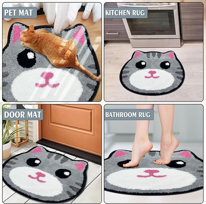 Hexagram Cat Rug, Bath Mat, Cat Bathroom Decor for Home, Cute Small Bath Mat Indoor Gifts 20×22 Inch, Non Slip Strong Absorbent Soft Washable Animal Bathroom Rug for Tub, Door, Shower Room, Bedroom